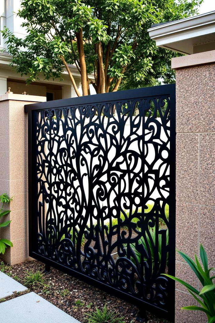 Artistic Laser Cut Metal Fence - 21 Front Yard Fence Ideas