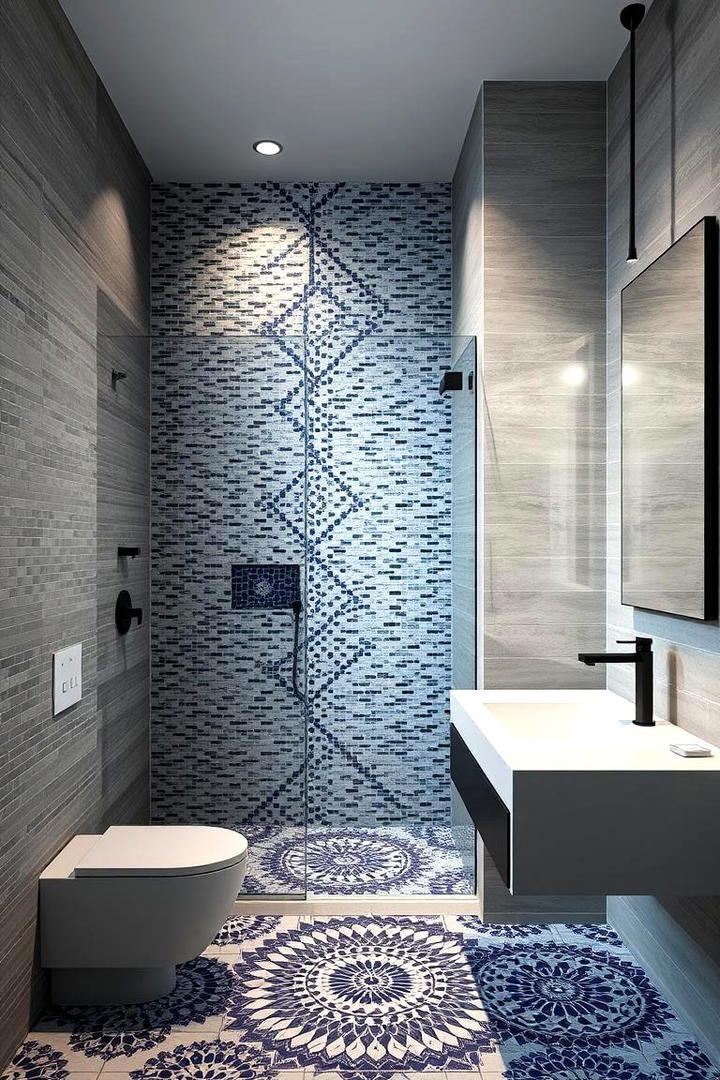 Artistic Mosaic Accents - 21 Grey Tile Bathroom Ideas