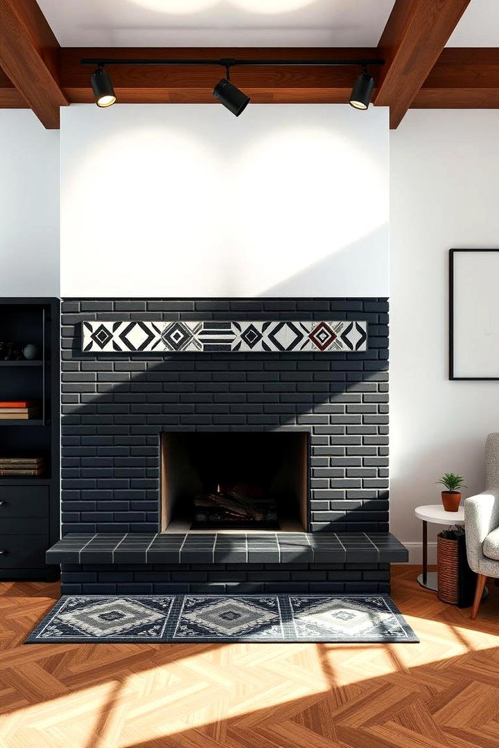 Artistic Mosaic Black Brick Fireplace - 30 Black Brick Fireplace Ideas