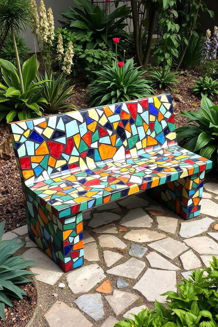 Artistic Mosaic Garden Bench - 30 Garden Bench Ideas