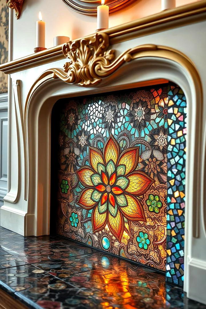 Artistic Mosaic Hearth Display - 30 Fireplace Hearth Ideas