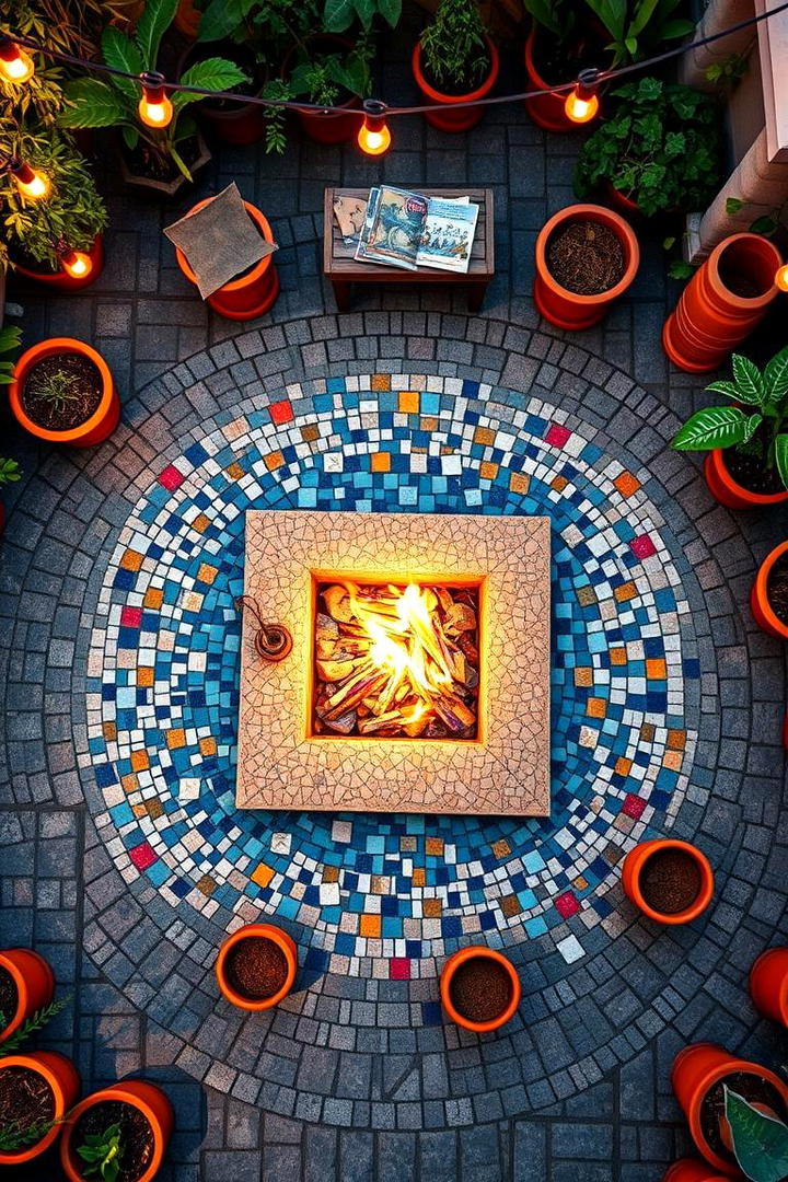 Artistic Mosaic Tile Square Fire Pit - 30 Square Fire Pit Ideas