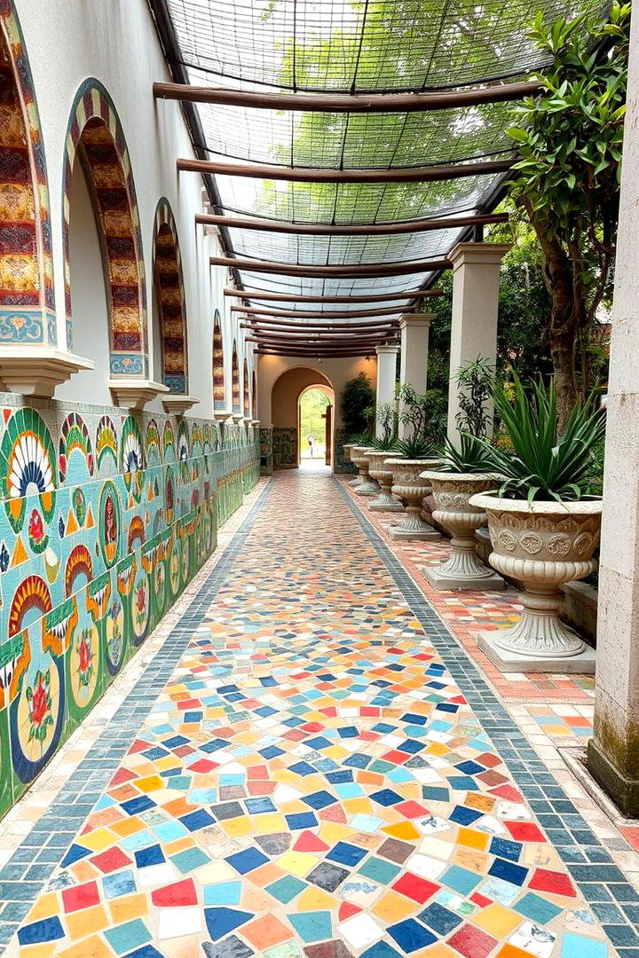 Artistic Mosaic Walkway Design - 30 Covered Walkway Ideas