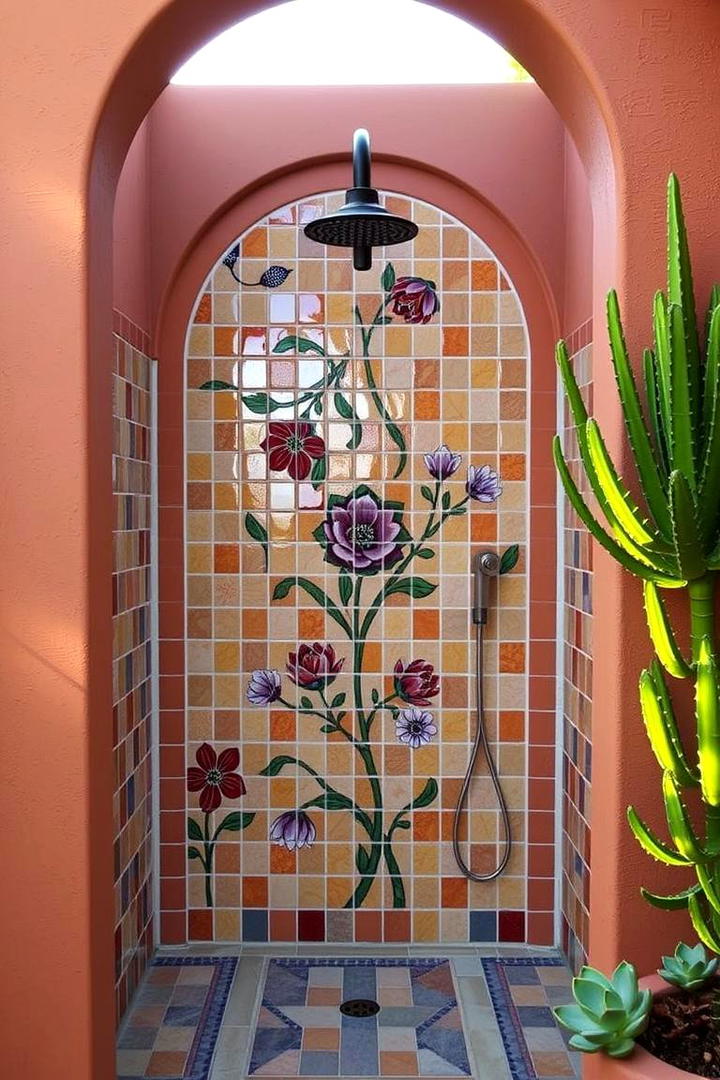 Artistic Mosaic Wall Shower - 21 Outdoor Shower Ideas