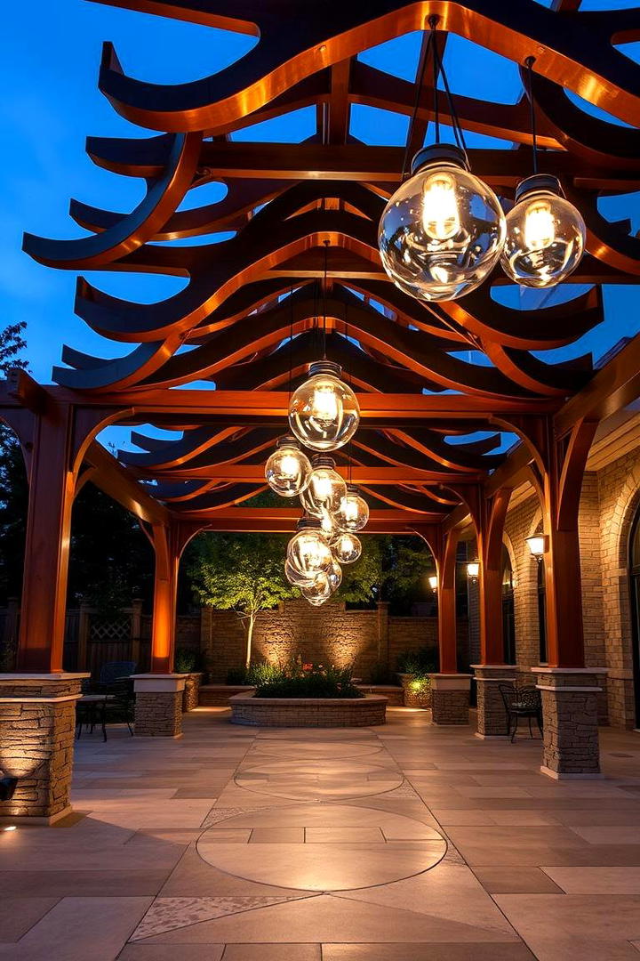 Artistic Pergola with Custom Lighting - 21 Patio With a Pergola Ideas