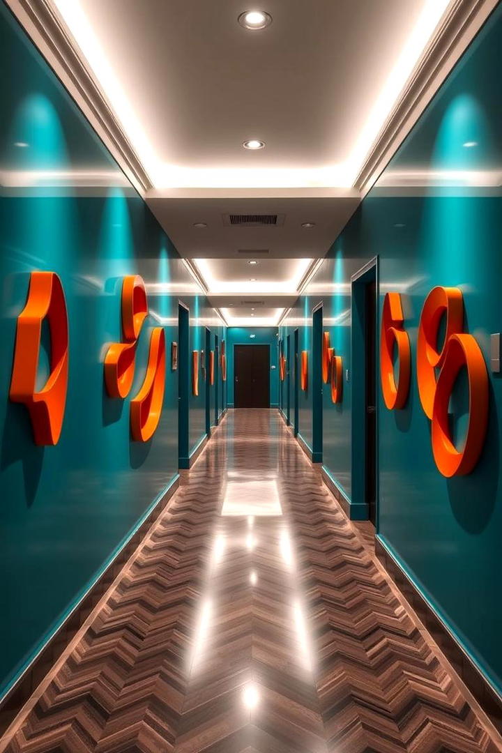 Artistic Teal Statement in Hallways - 30 Teal and Orange Color Scheme for Your Rooms