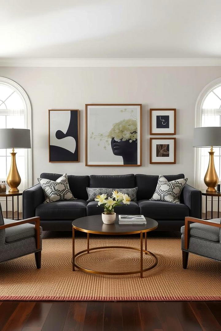 Balanced Transitional Style - 21 dark grey couch living room ideas