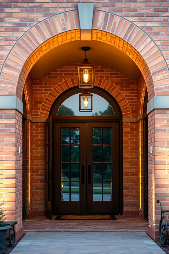 Beige Brick with Arched Doorways - 30 Beige Brick Exterior Home Ideas