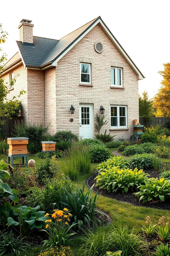 Beige Brick with Sustainable Landscaping - 30 Beige Brick Exterior Home Ideas