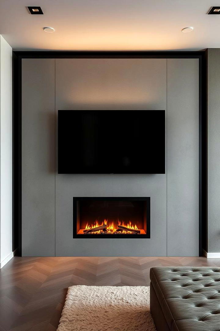 Below Modern Electric Fireplace with Integrated TV - 30 Electric Fireplace Ideas With Tv Above