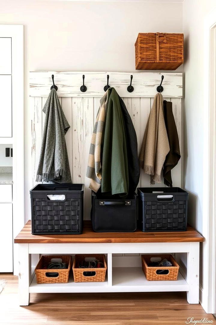 Bench with Integrated Hooks - 30 Mudroom Bench Ideas