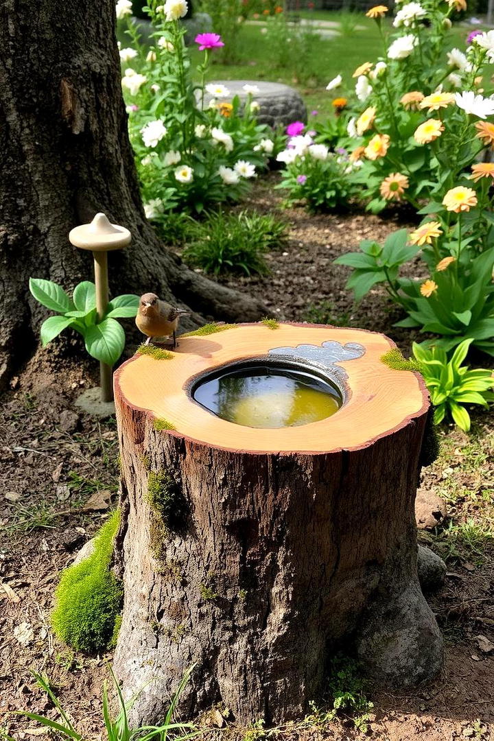 Bird Bath Oasis - 21 Tree Stump Decorating Ideas