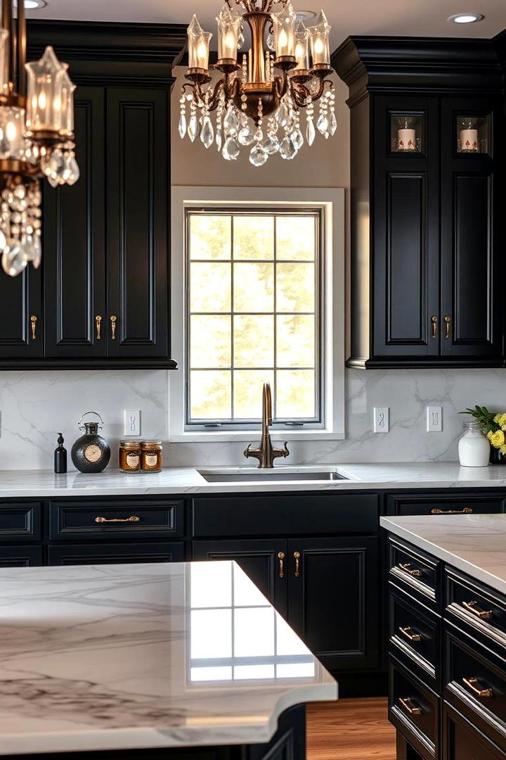 Black Cabinets with Brass Accents - 30 Black Kitchen Cabinet Ideas