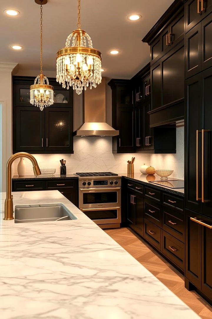 Black Cabinets with Gold Hardware - 30 Black Kitchen Cabinet Ideas