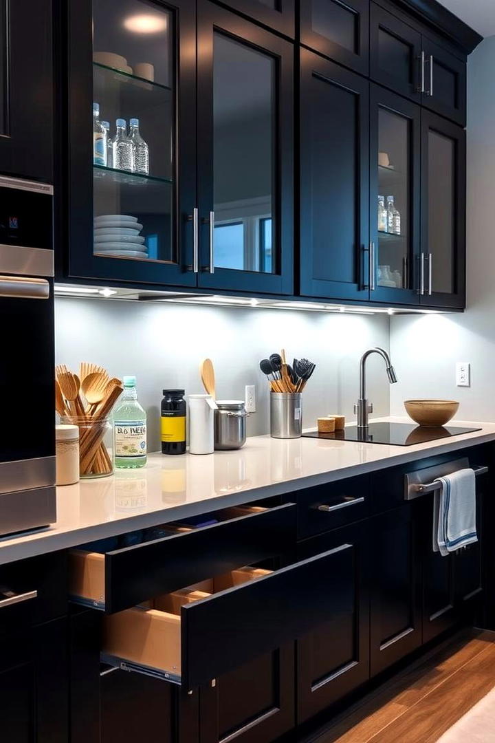 Black Cabinets with Smart Storage Solutions - 30 Black Kitchen Cabinet Ideas