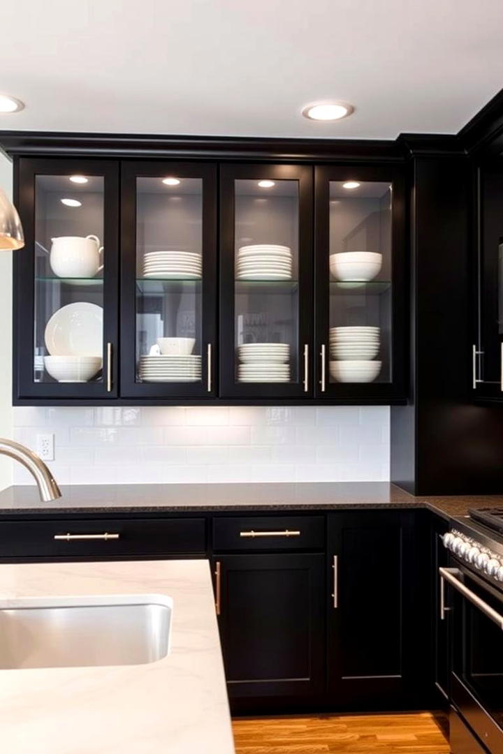 Black Glass Front Cabinets - 30 Black Kitchen Cabinet Ideas