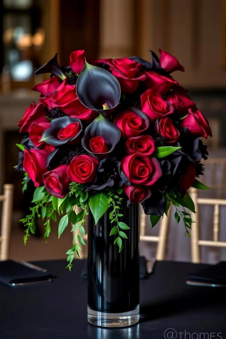 Black and Red Floral Arrangements - 17 Red and Black Wedding Ideas