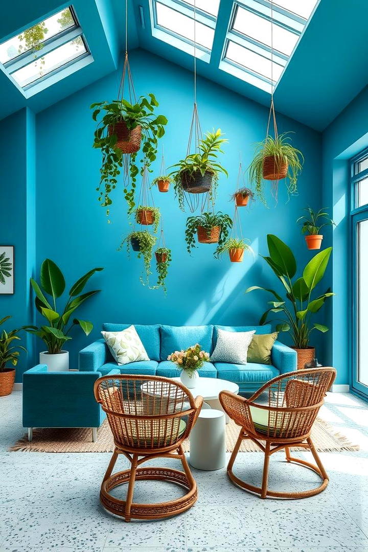 Blue Botanical Haven - 21 Blue Living Room Ideas