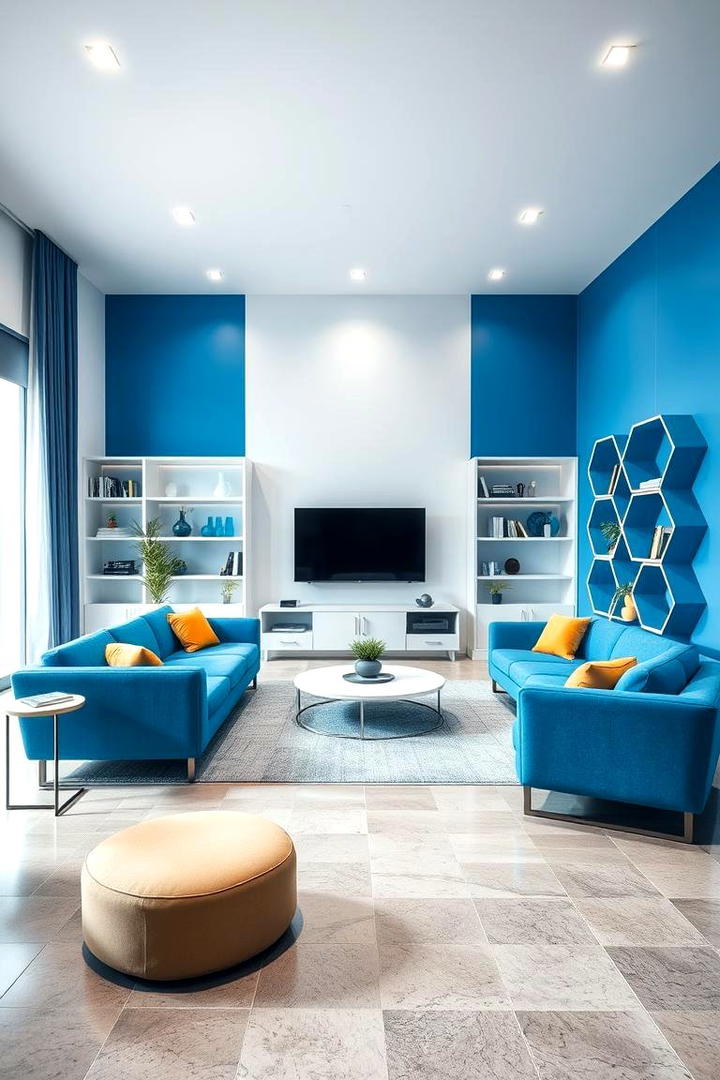 Blue Geometric Modernity - 21 Blue Living Room Ideas