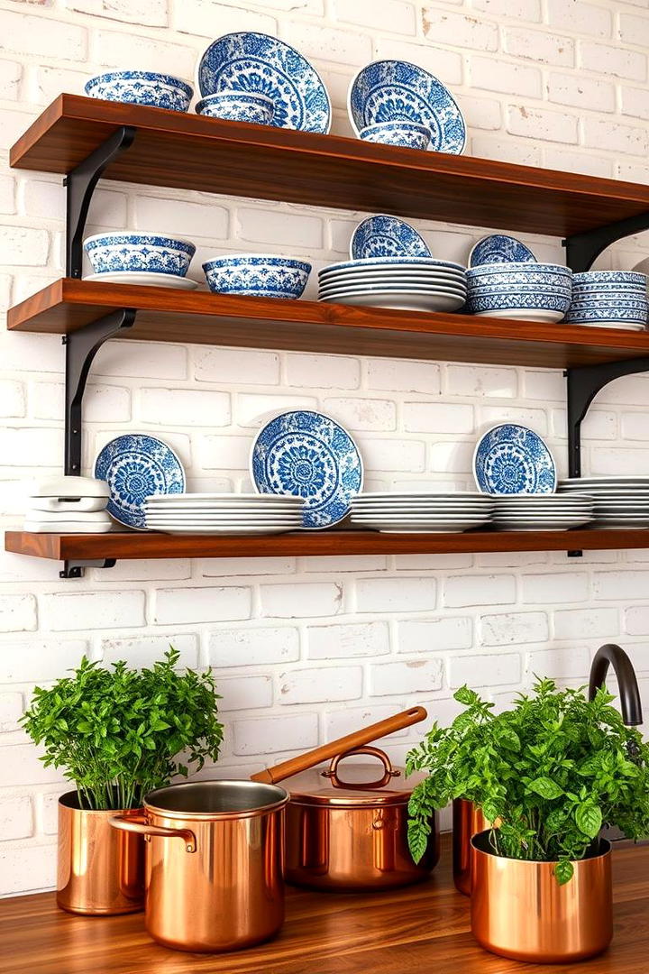 Blue Patterned Dish Display - 21 Blue Kitchen Ideas