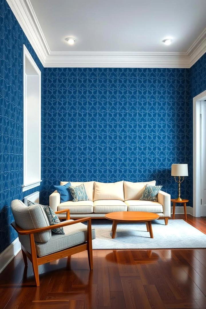 Blue Patterned Walls - 21 Blue Living Room Ideas