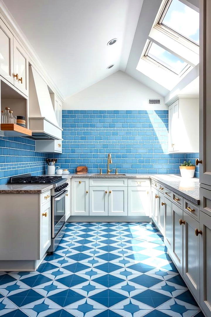 Blue Tile Flooring Finesse - 21 Blue Kitchen Ideas