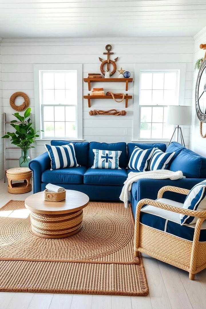 Blue and White Nautical - 21 Blue Living Room Ideas