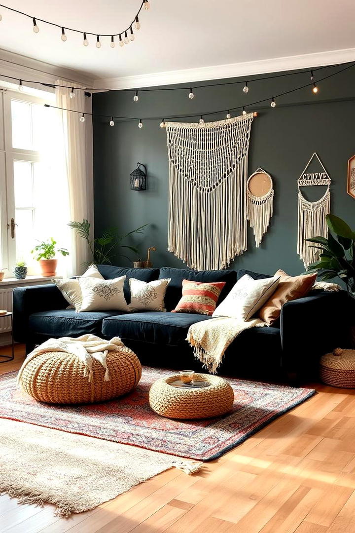 Bohemian Chic - 21 Living Room Ideas With Black Couches