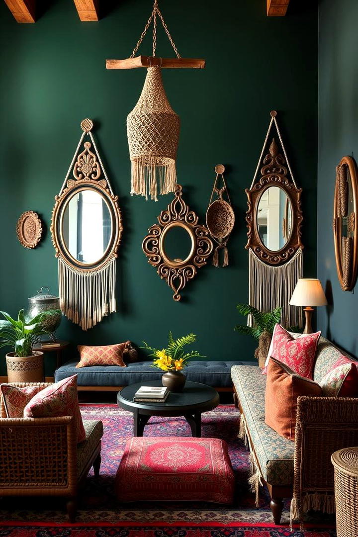 Bohemian Living Space - 21 Dark Green Accent Wall Ideas