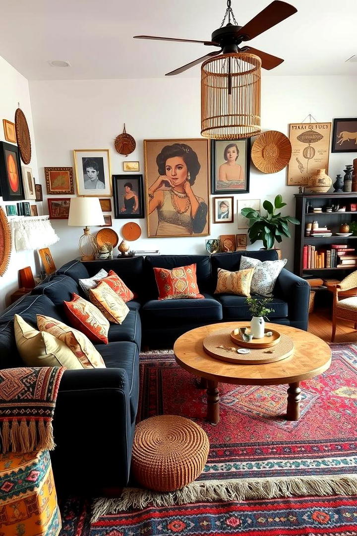 Boho Chic with a Bold Black Sofa - 21 Black Couch Living Room Ideas