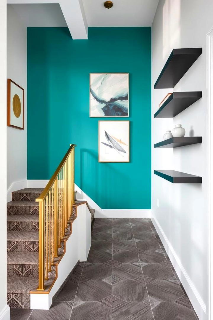 Bold Accent Staircase Landing - 30 Stair Landing Ideas