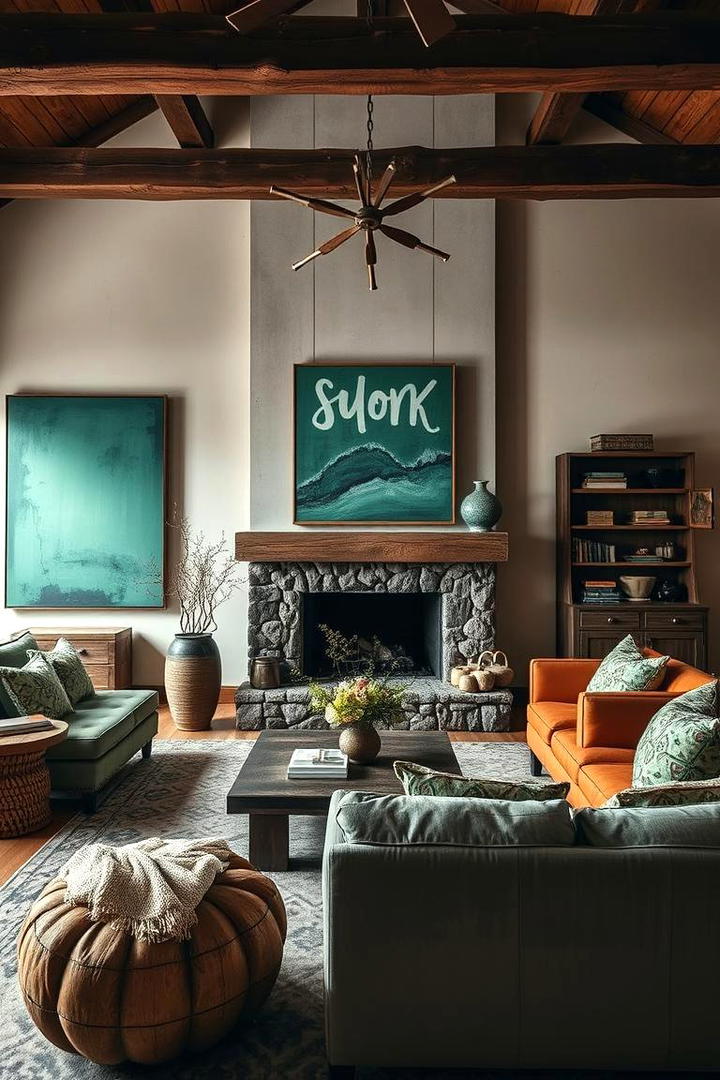 Bold Accents in a Rustic Ambience - 30 Rustic Sage Green Living Room Ideas