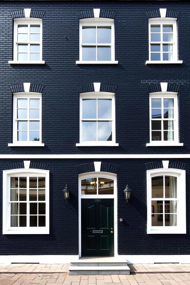 Bold Black Brick with Crisp White Trims - 30 Exterior Brick and Paint Color Combinations