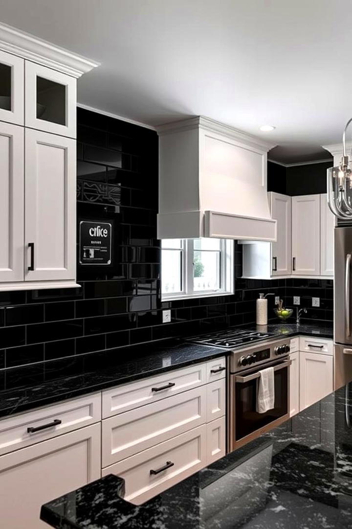 Bold Black Contrast - 21 Backsplash Ideas for White Cabinets and Granite Countertops