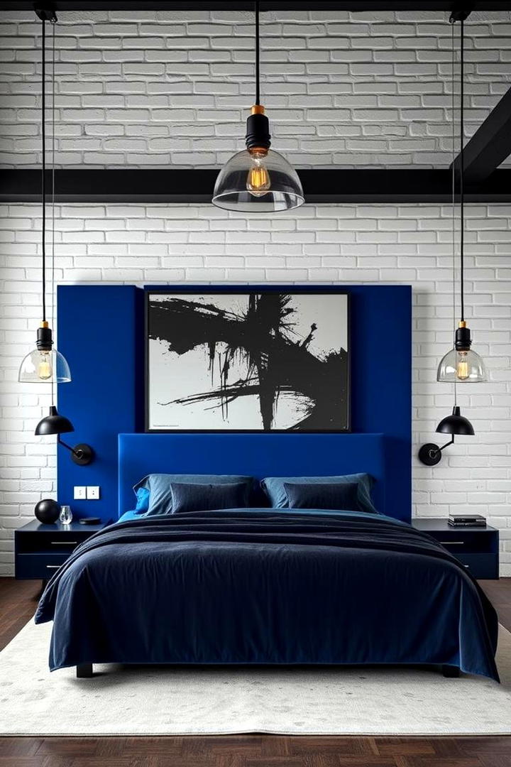 Bold Blue Statement Headboard - 21 Blue Bedroom Ideas