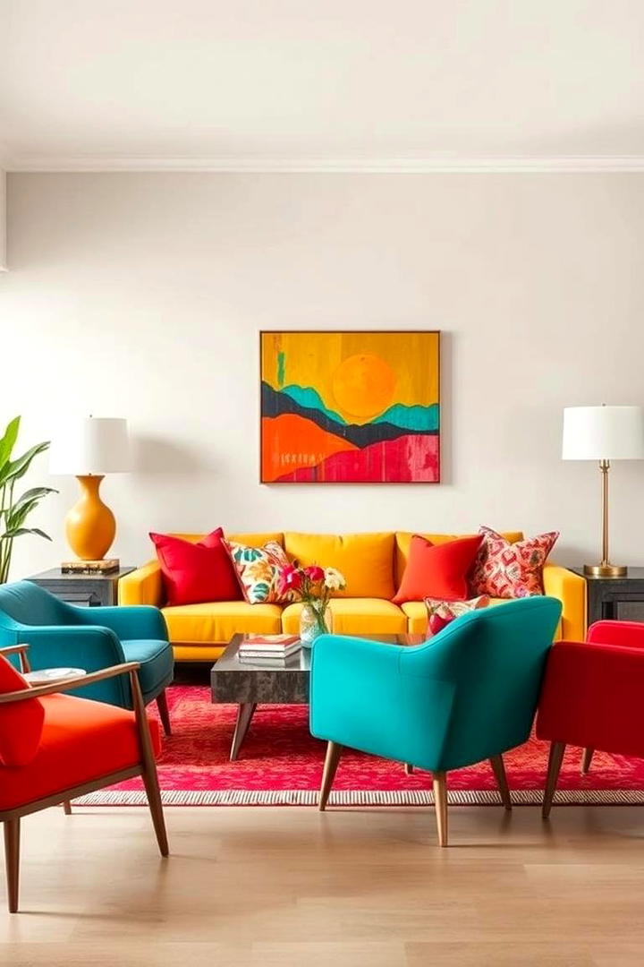 Bold Color Contrasts - 21 Mid-Century Modern Living Room Ideas