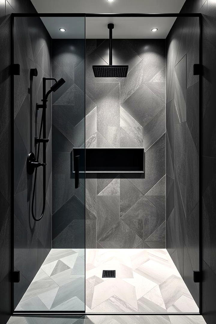 Bold Geometric Design - 30 Doorless Walk In Shower Ideas