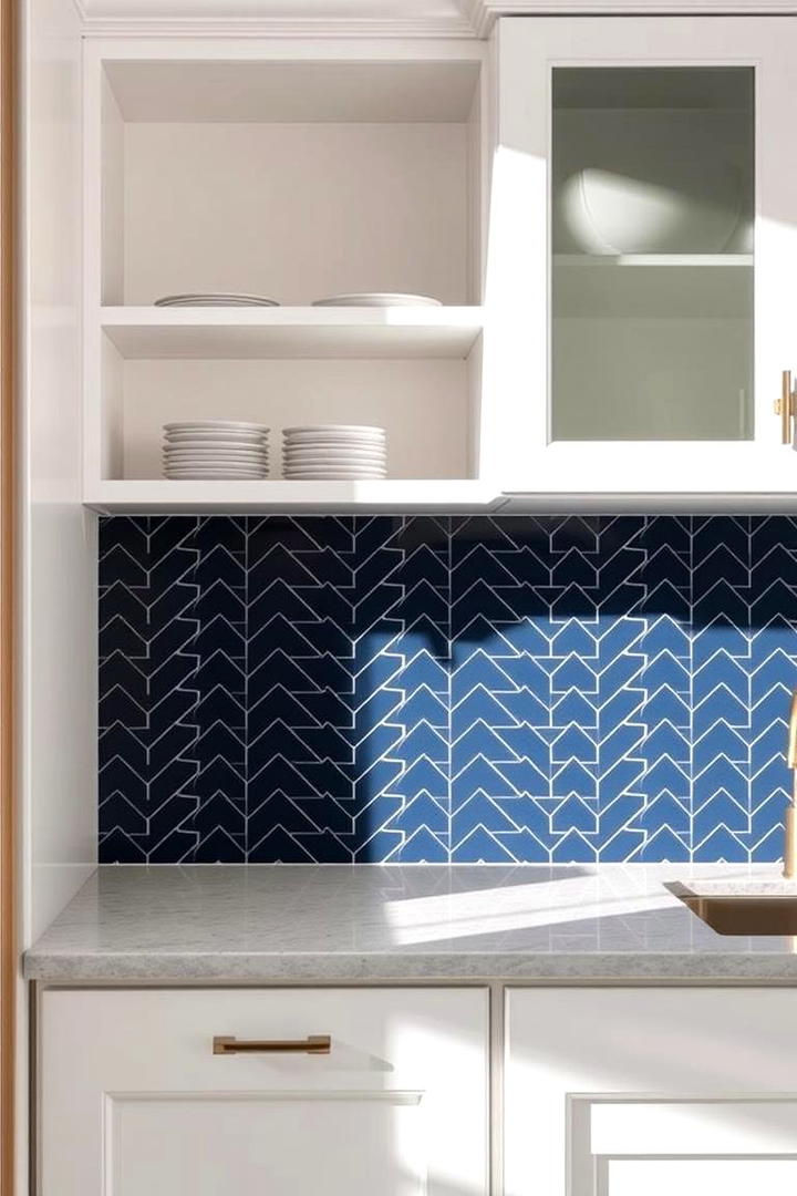 Bold Herringbone Layout - 21 White Cabinet Kitchen Backsplash Ideas