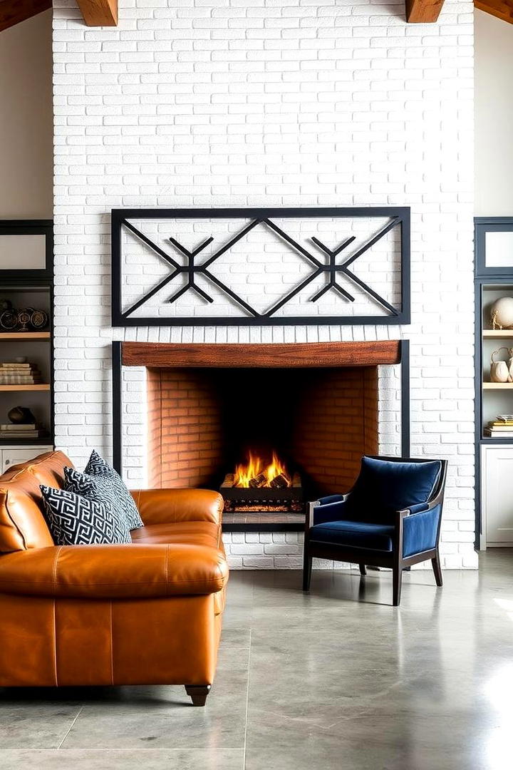 Bold Metal Accents - 30 Farmhouse Fireplace Ideas