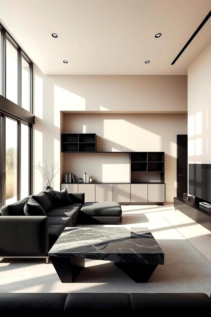 Bold Minimalist Black Accents - 30 Black and Beige Living Room Ideas