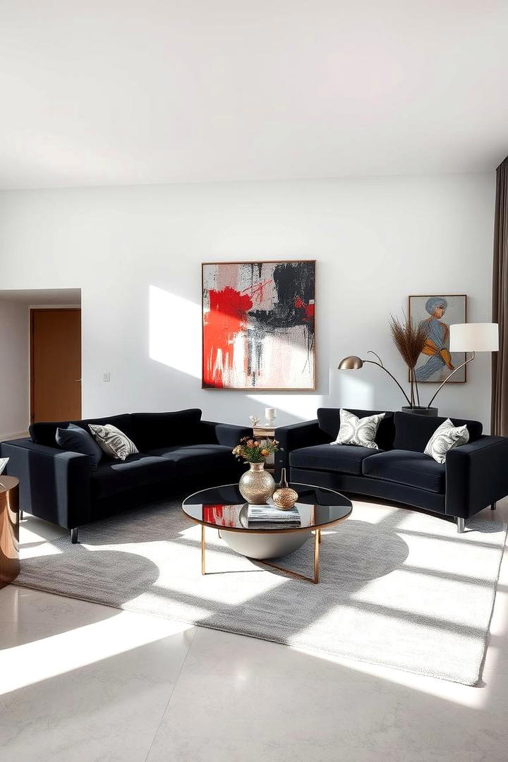 Bold Modern Contrast - 21 Living Room Ideas With Black Couches