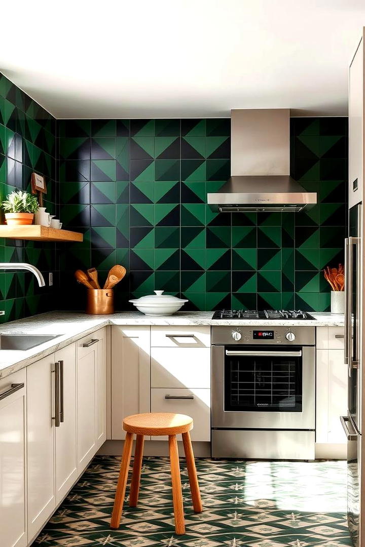 Bold Patterns in Dark Green - 21 Dark Green Kitchen Ideas