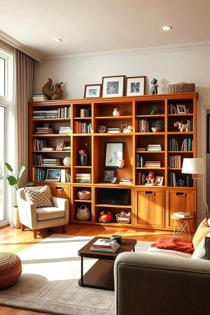 Bookcase with Hidden Toy Compartments - 21 Living Room Toy Storage Ideas