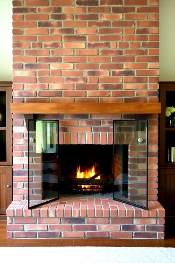 Brick Fireplace with Glass Doors - 21 Brick Fireplace Ideas