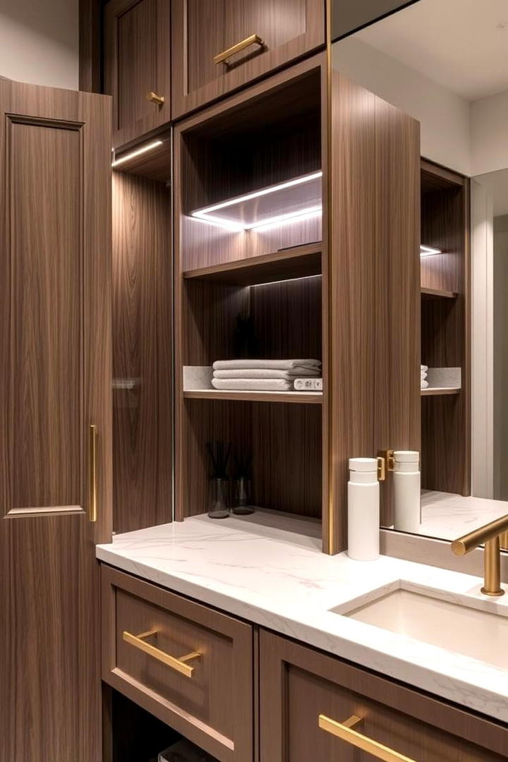 Built In Vanity Cabinets with Hidden Compartments - 21 Small Bathroom Storage Ideas