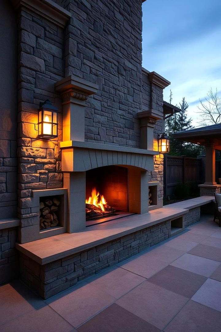 Built in Stone Fireplace Feature - 30 Stone Fire Pit Ideas