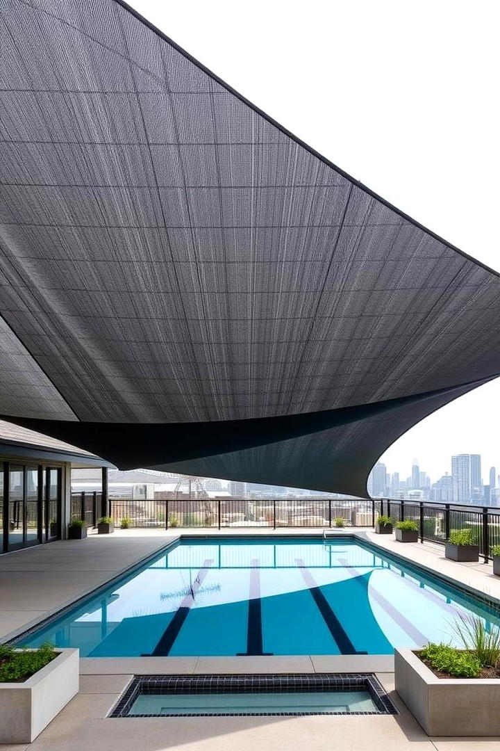 Cable Supported Shade for Minimalist Design - 30 Pool Shade Ideas