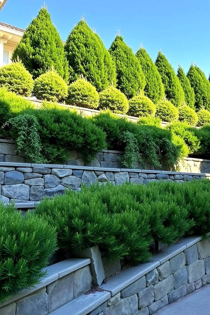 Cascading Green Terraces - 30 Front Yard Evergreen Landscaping Ideas