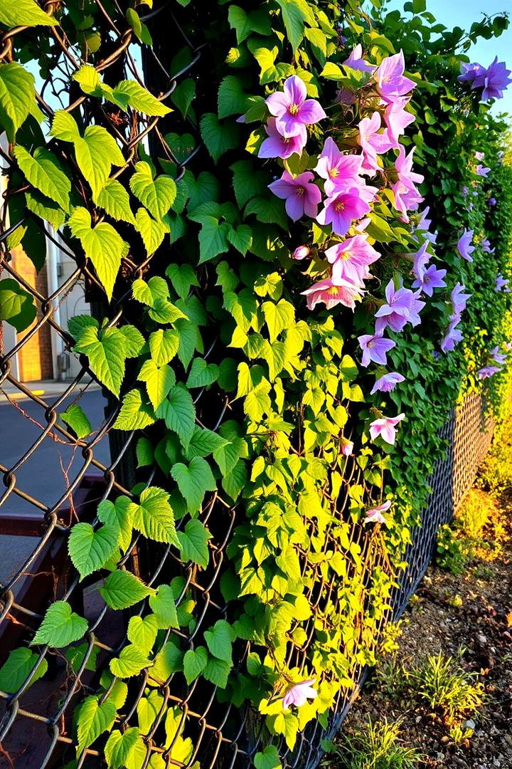 Chain Link with Green Cover - 30 Cheap Privacy Fence Ideas