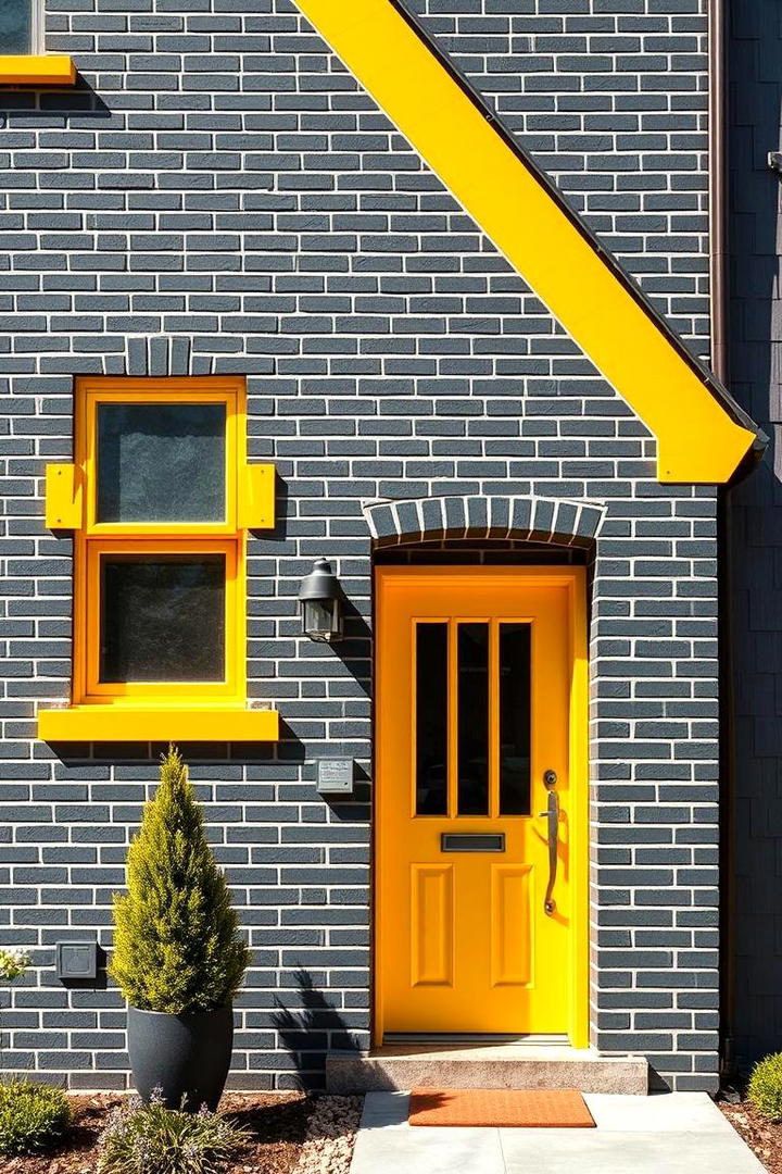 Charcoal Brick with Vibrant Yellow Trims - 30 Exterior Brick and Paint Color Combinations